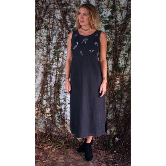 Garden Vessel Black Linen Dress - Picture 1 of 4